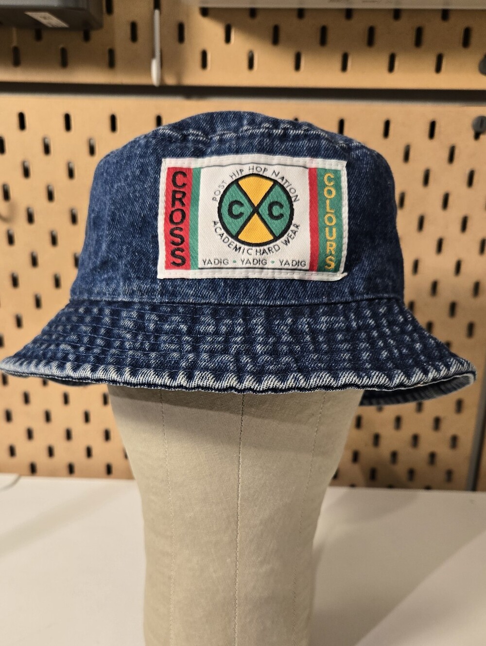 Cross Colours Denim Bucket Hat Old School Logo Patch Hip Hop Size S/M 21.5"